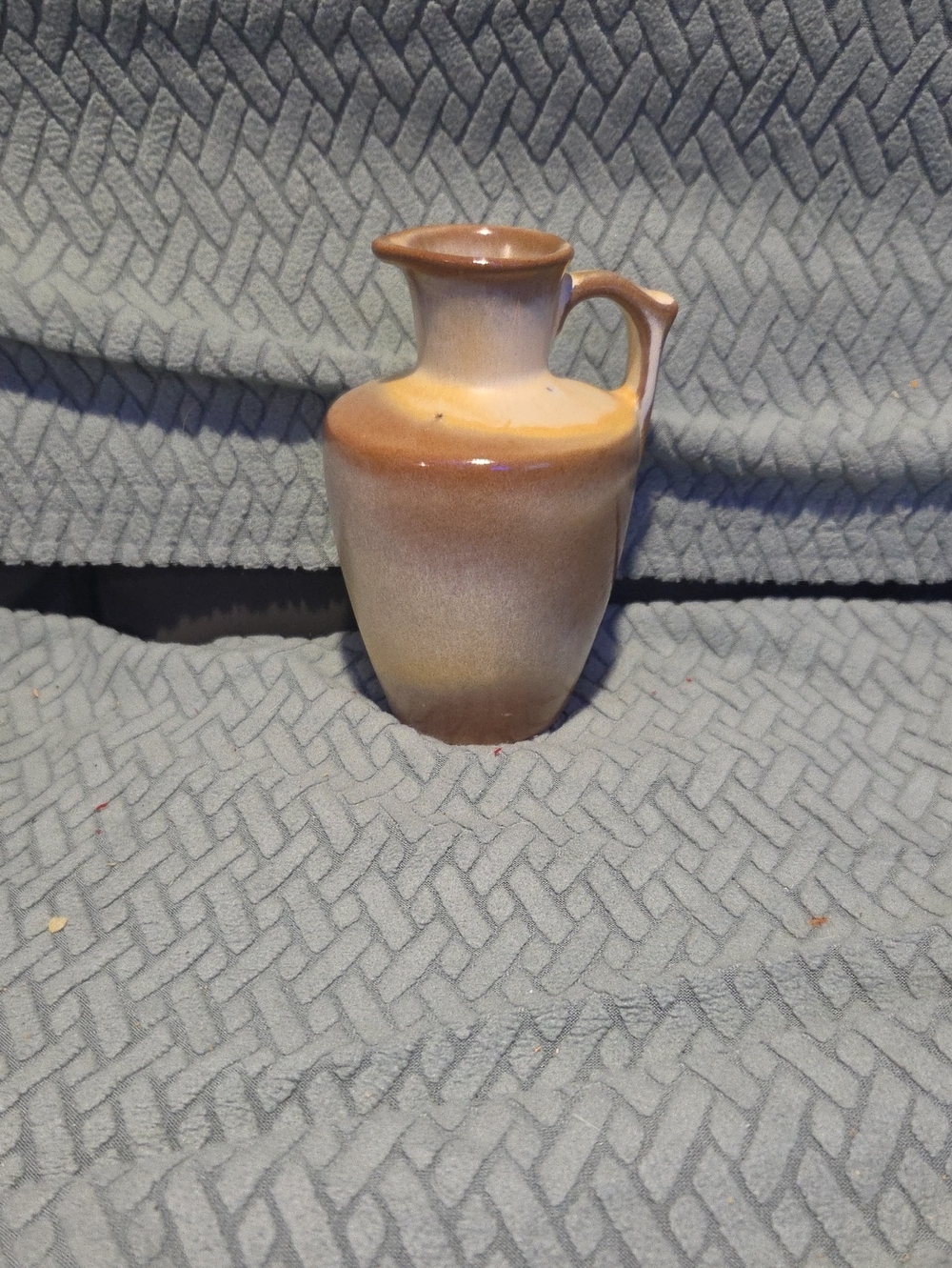 Glazed Ceramic Pitcher Vase in Brown and Cream